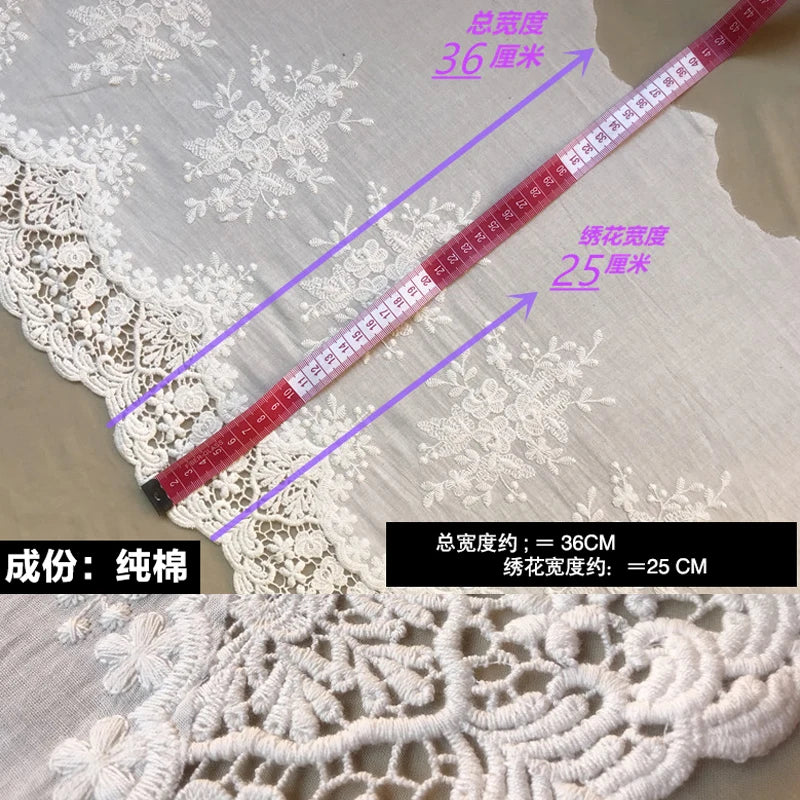 1 Yard Premium White Beige Vintage Hollow Out Floral Embroidery Lace Fabric 33CM Wide
