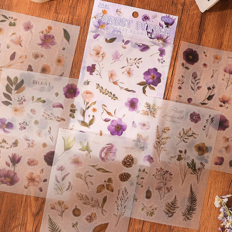JIANQI 6 sheet Die cutting Flower Stickers Junk Journal Sticker Package DIY Diary Decoration Sticker Album Scrapbooking