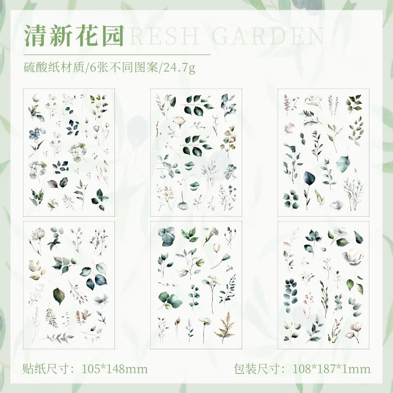 JIANQI 6 sheet Die cutting Flower Stickers Junk Journal Sticker Package DIY Diary Decoration Sticker Album Scrapbooking