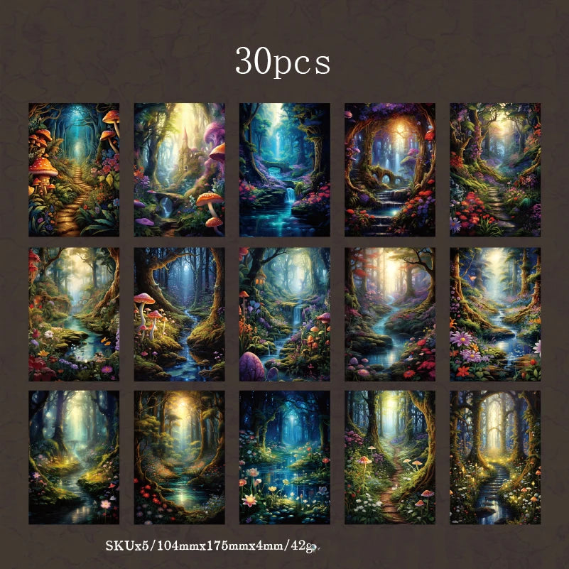 JIANQI 30pcs/pack Retro Magic Forest Materials Paper Decorative Diy Diary Album material junk journal Scrapbooking supplies