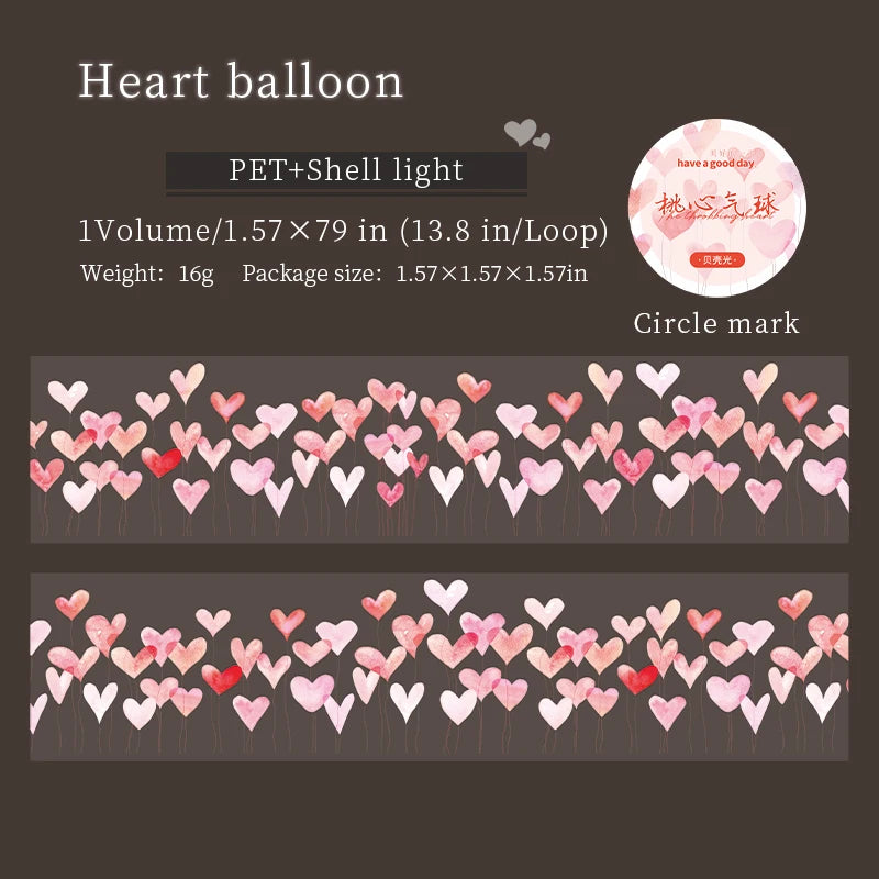 JIANQI 40mm*2m Decoration Adhesive Tape love heart PET Tapes Masking Tapes stickers Aesthetic Stationery Scrapbook Supplies
