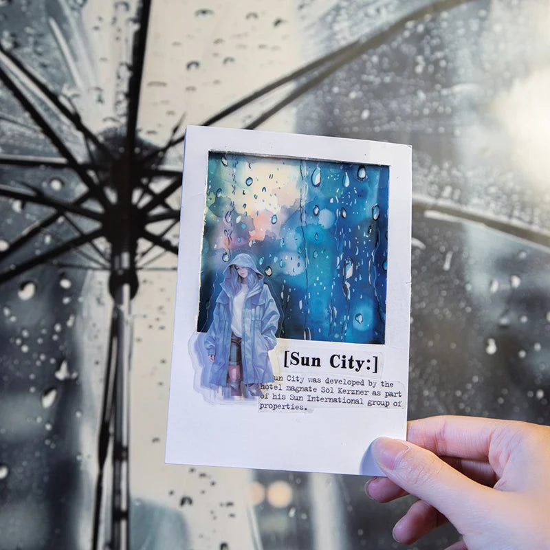 JIANQI 10pcs/pack Rainy season landscape PET Stickers Junk Journal Creative Stationery DIY Deco Stickers Scrapbooking Supplies