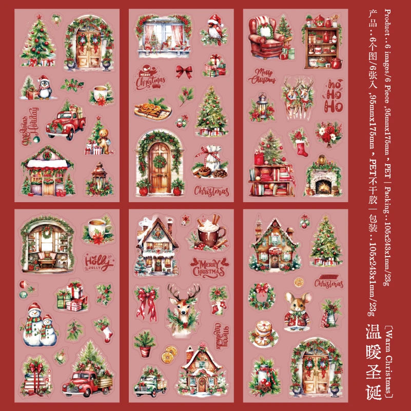 JIANQI 6pcs/pack Christmas Forest Landscape Stickers PET Materials Collage Stationery Decor Diary DIY Scrapbooking supplies
