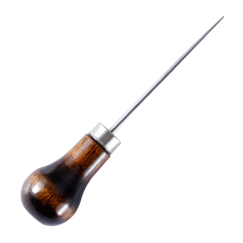 1Pc Complete Awl Set Small Size Wooden Handle Metal Tip Leather Stitching Awls for Home Sewing Leather Making and Hole Punching
