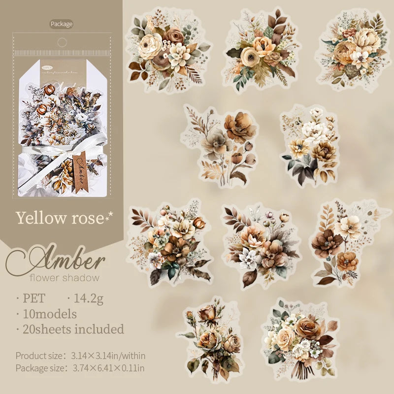 JIANQI 20pcs/pack PET Plants Flowers Stickers DIY Scrapbooking Planner Collage Diary Supplies Aesthetics Sticker Stationery