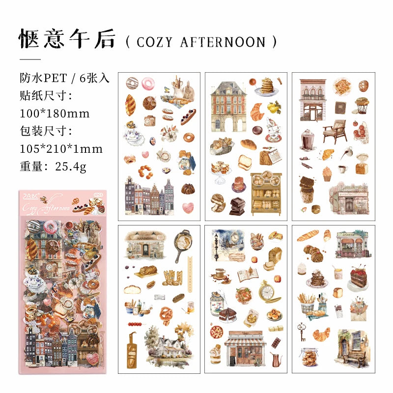 JIANQI 6pcs Literary Retro Stickers PET Materials DIY Scrapbooking Art Collage Stationery Planner Decor Diary Stickers