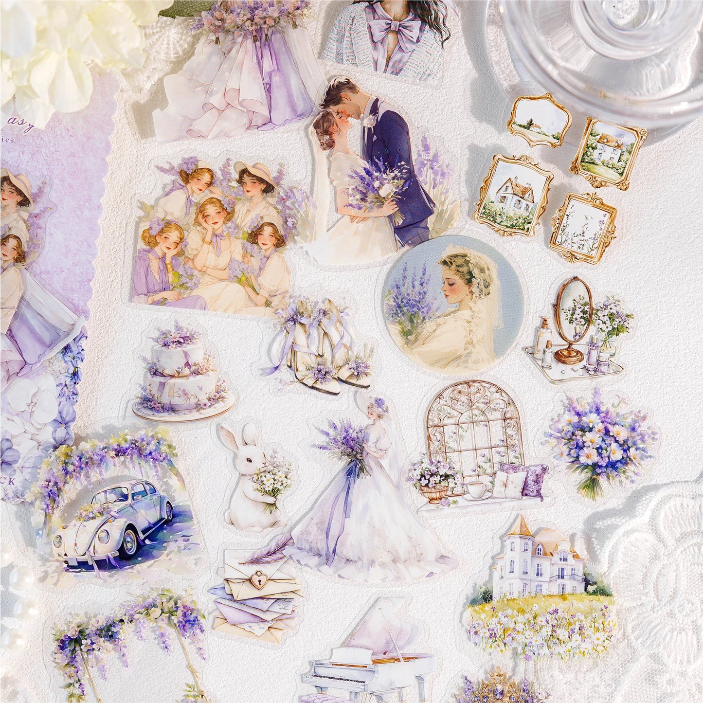 JIANQI 40 pcs Sweet scenery Stickers PET Material Collage Junk Journal DIY Scrapbooking Supplies Decorative Sticker