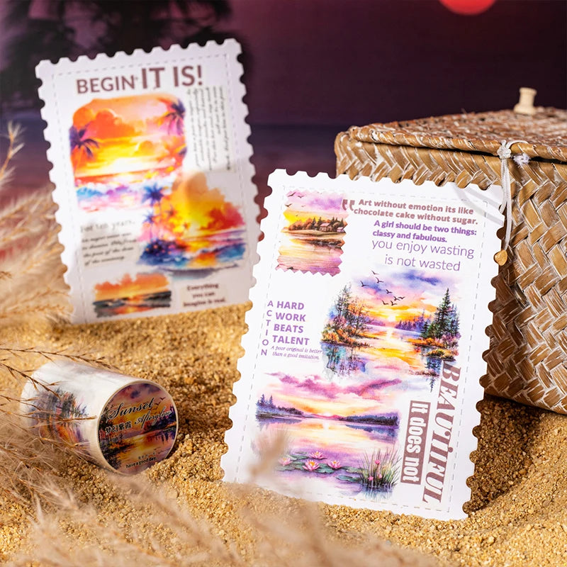 JIANQI 65mm*2m Sunset Landscape Tapes DIY Scrapbooking Decor Photo Album Collage Journalling Materials Aesthetics Stickers