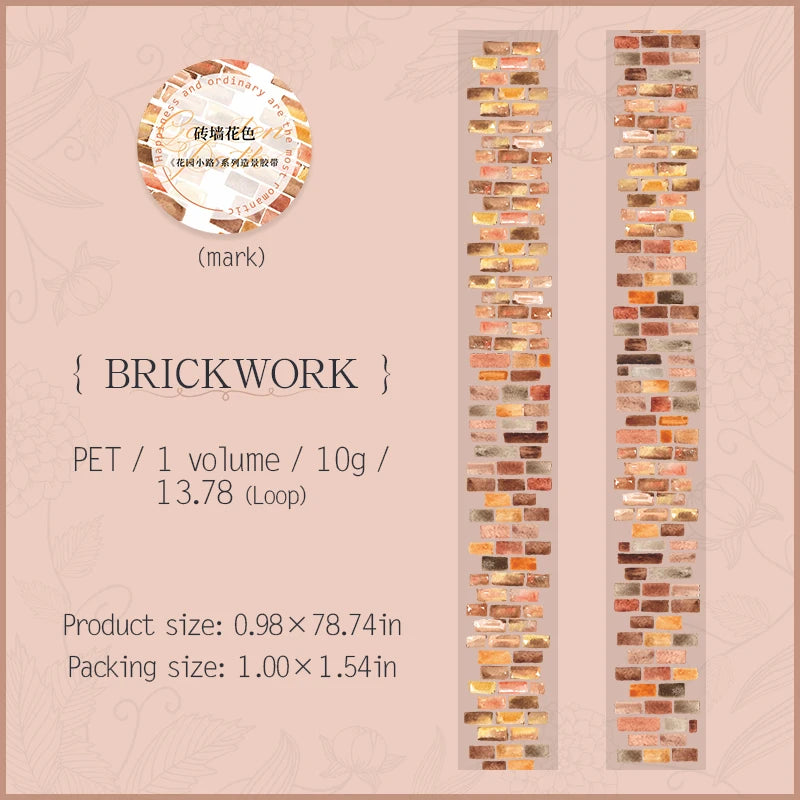 JIANQI 25mm*2m PET Tapes Garden Path DIY Scrapbooking Decor Photo Album Collage Junk Journal Materials Aesthetics Stickers