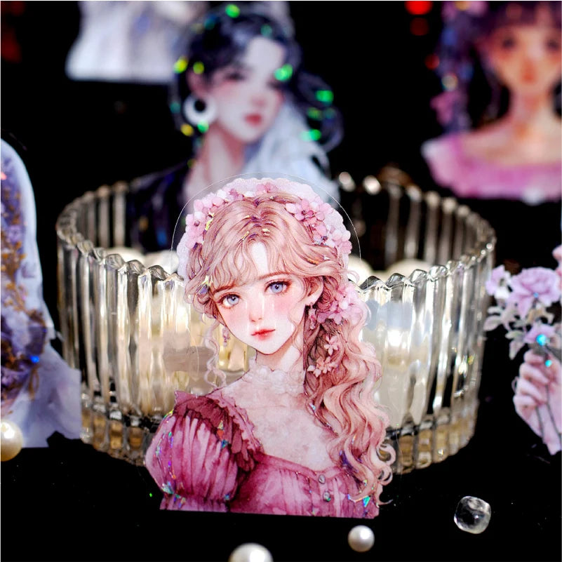 JIANQI 10pcs/pack Kawaii Girl PET Stickers DIY Scrapbooking Decor Photo Album Creative Stationery Collage Materials Stickers