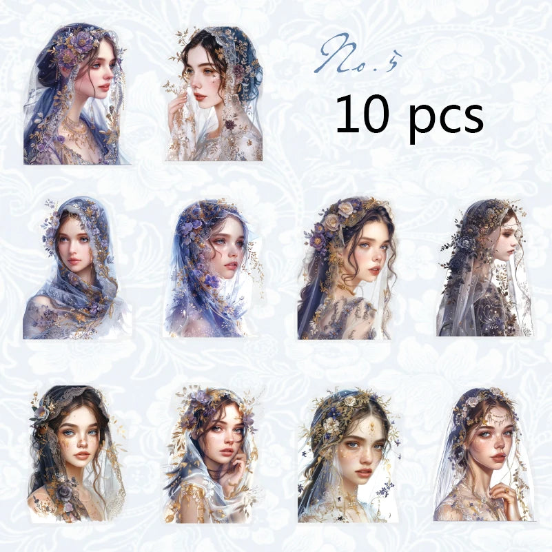 JIANQI 10pcs/pack Kawaii Girl PET Stickers DIY Scrapbooking Decor Photo Album Creative Stationery Collage Materials Stickers