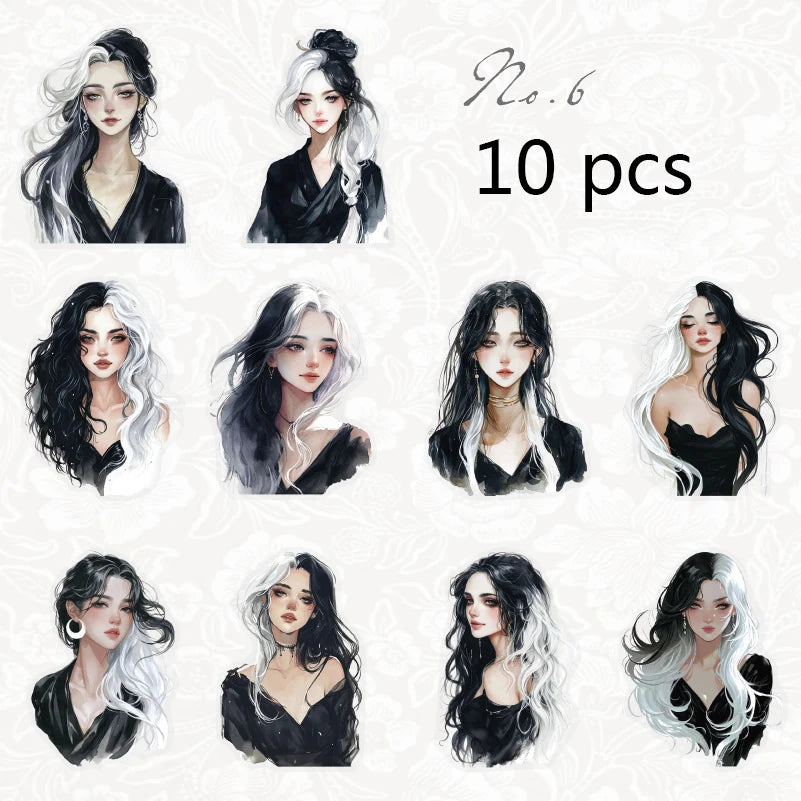 JIANQI 10pcs/pack Kawaii Girl PET Stickers DIY Scrapbooking Decor Photo Album Creative Stationery Collage Materials Stickers