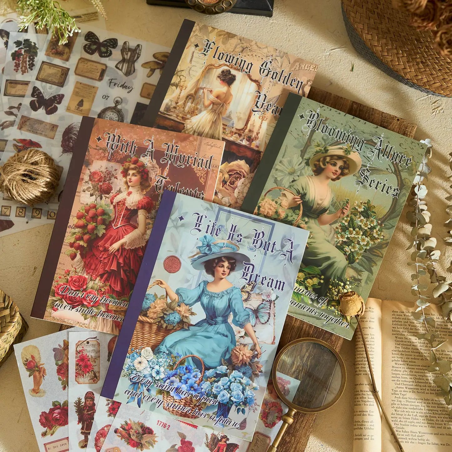 JIANQI 24 PCS Die cut Stickers book Retro butterfly flower Decorative handmade Scrapbooking Material Diary Album Craft Supplies