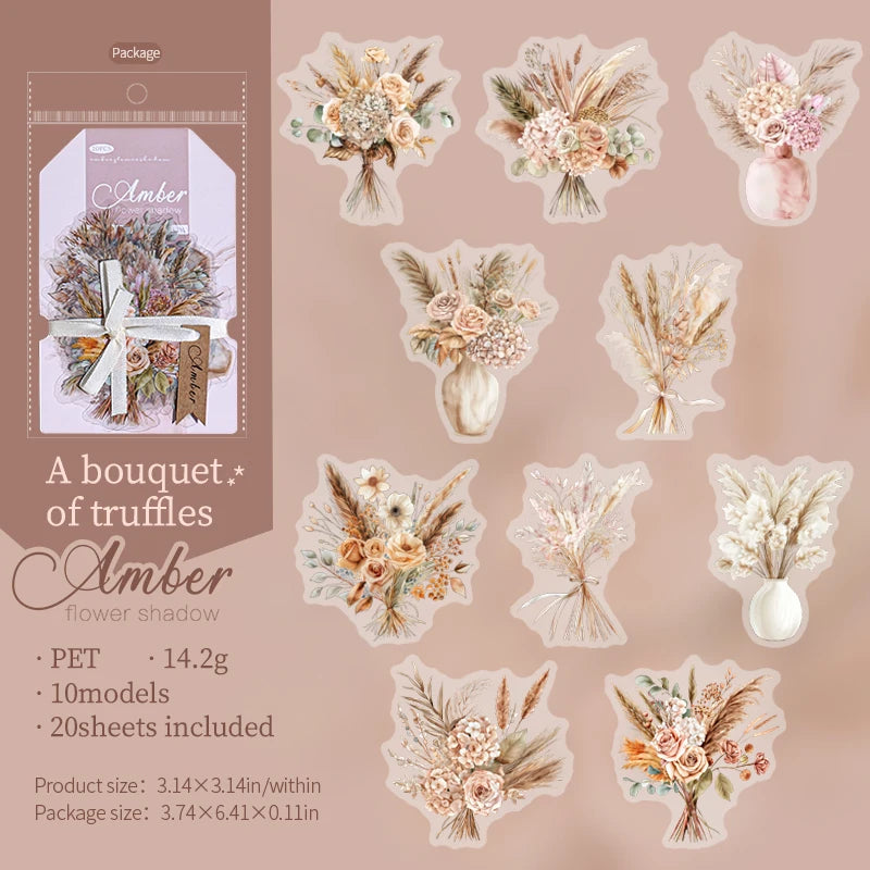 JIANQI 20pcs/pack PET Plants Flowers Stickers DIY Scrapbooking Planner Collage Diary Supplies Aesthetics Sticker Stationery