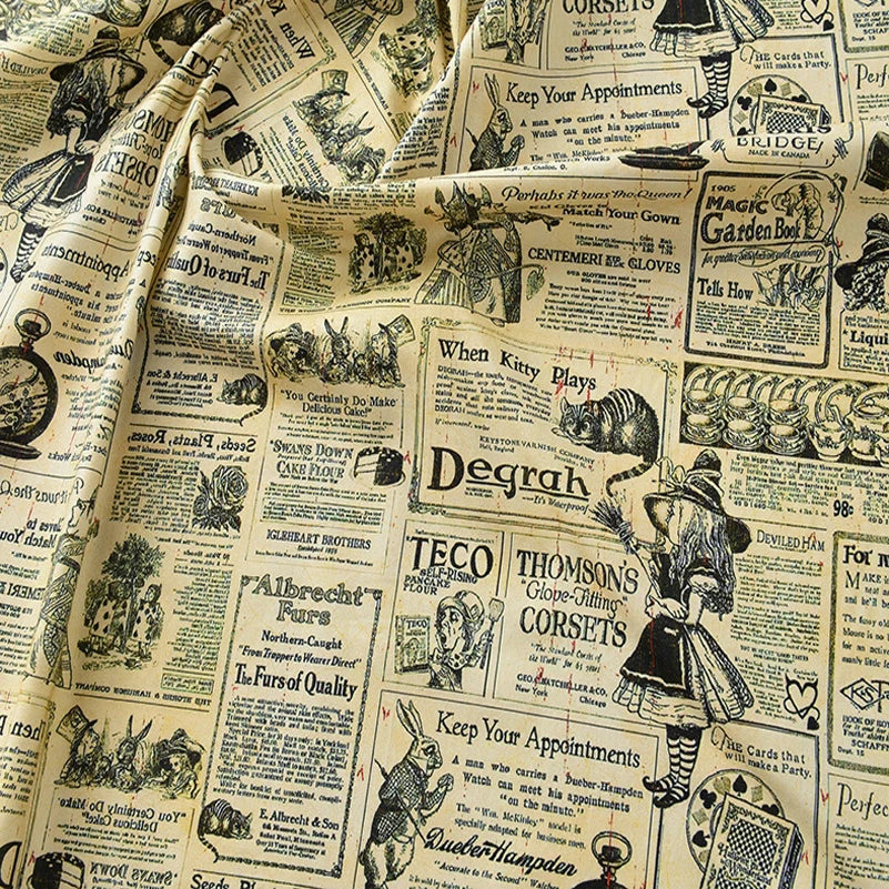 Newspaper Fabric Map Retro Vintage Digital Printed for Handmade DIY Sewing Accessories