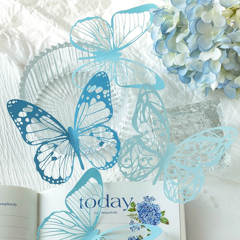 JIANQI 6 Pcs Hollow Butterfly Lace Material Paper INS Romance Butterfly Lace Collage Creative Handbook DIY Decorative Material