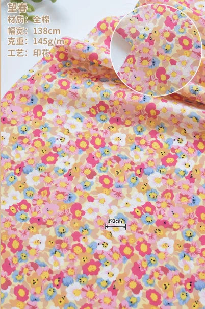 145x50cm Pastoral Floral Poplin Cotton Fabric DIY Children's Wear Cloth Make Bedding Quilt Decoration Home
