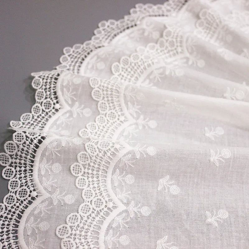 1 Yard White Embroidery Flower Lace Fabric Double-Layer Border DIY Clothing Dress Accessories 22CM Wide