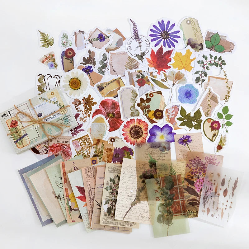60pcs Vintage Stickers Scrapbook Paper for Scrapbooking Junk Journal School Supplies Creative Stationery DIY Deco Stickers