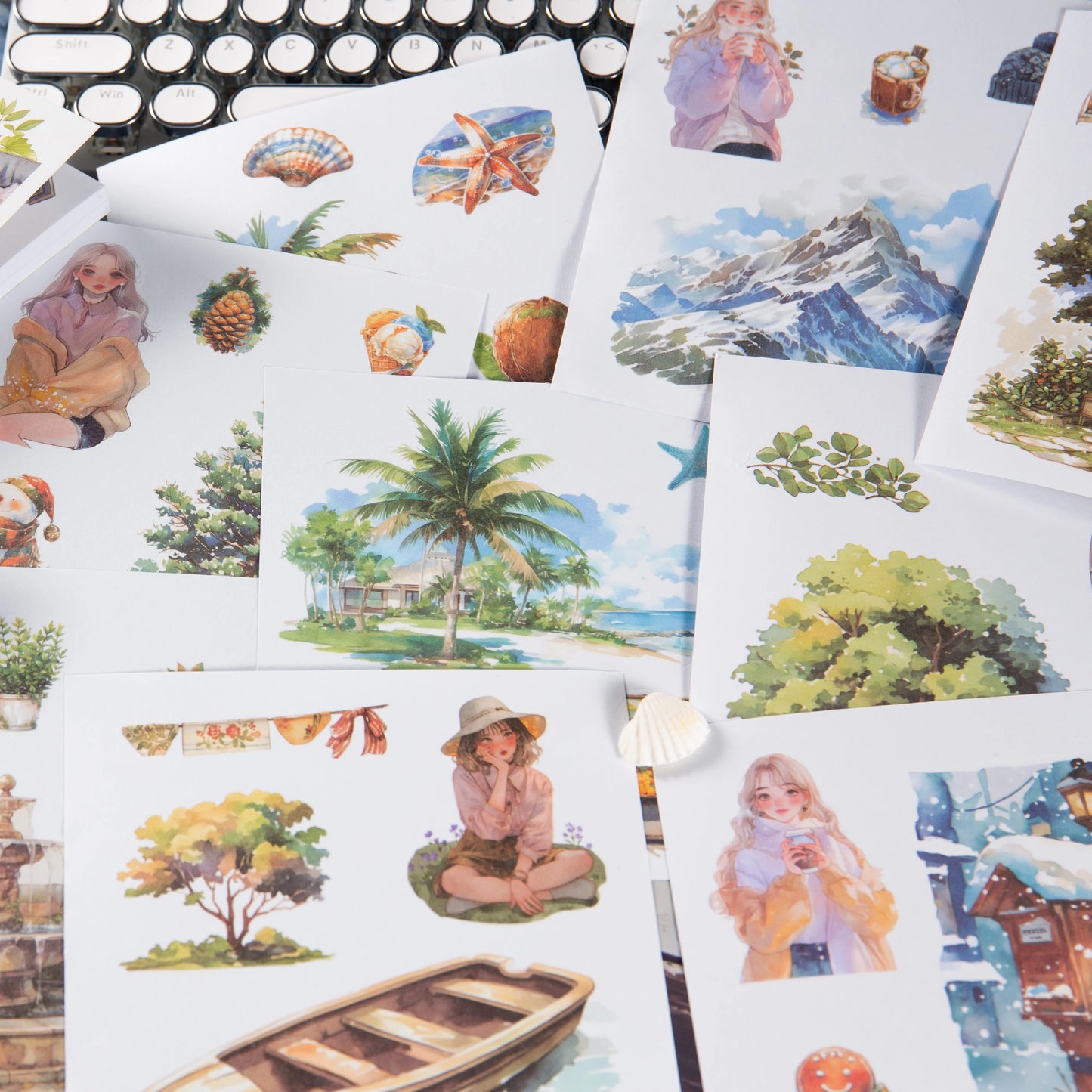 JIANQI 50pcs PET Die cut Stickers book Four Seasons Scenery Decorative handmade Scrapbooking Material Diary Album Craft Supplies