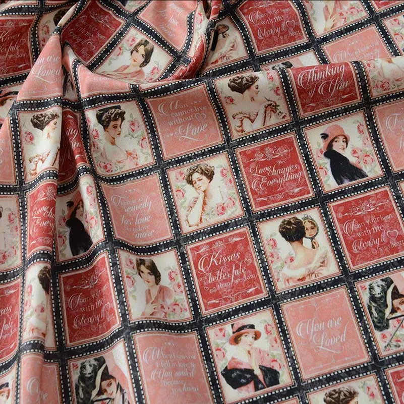 Newspaper Fabric Map Retro Vintage Digital Printed for Handmade DIY Sewing Accessories
