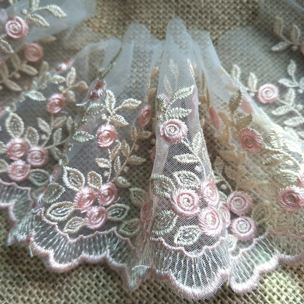 1Yard Pink Lace Fabric Ribbon DIY Lace Accessories Skirt Curtain Ornament