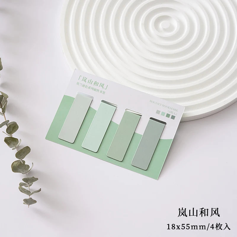 JIANQI 4 pcs/pack Magnetic bookmark Morandi style simple literary pattern bookmark Reading tool School office supplies
