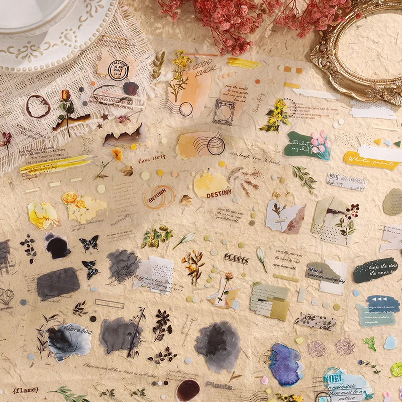 JIANQI 6pcs Transparent Floral Sticker PET Material DIY Scrapbooking Collage Supplies Decor Stationery Aesthetics Stickers