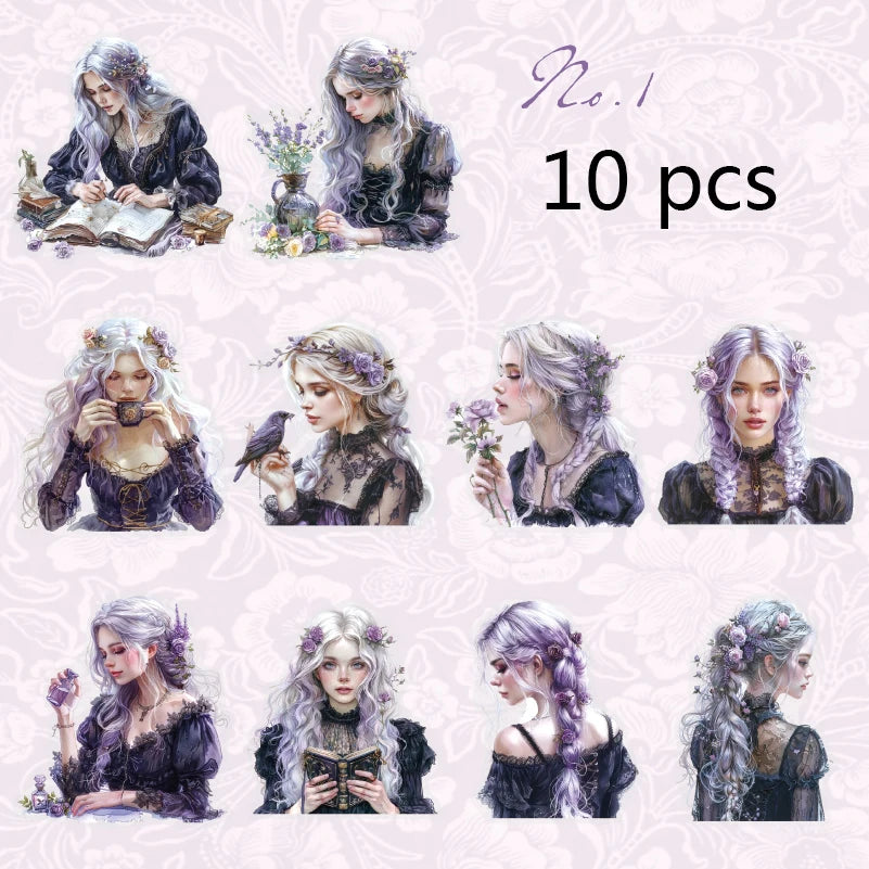 JIANQI 10pcs/pack Kawaii Girl PET Stickers DIY Scrapbooking Decor Photo Album Creative Stationery Collage Materials Stickers