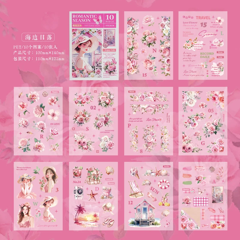 JIANQI 10 pcs PET Die cut Stickers book Romantic plants flowers Decor handmade Craft Material Diary Album Scrapbooking Supplies