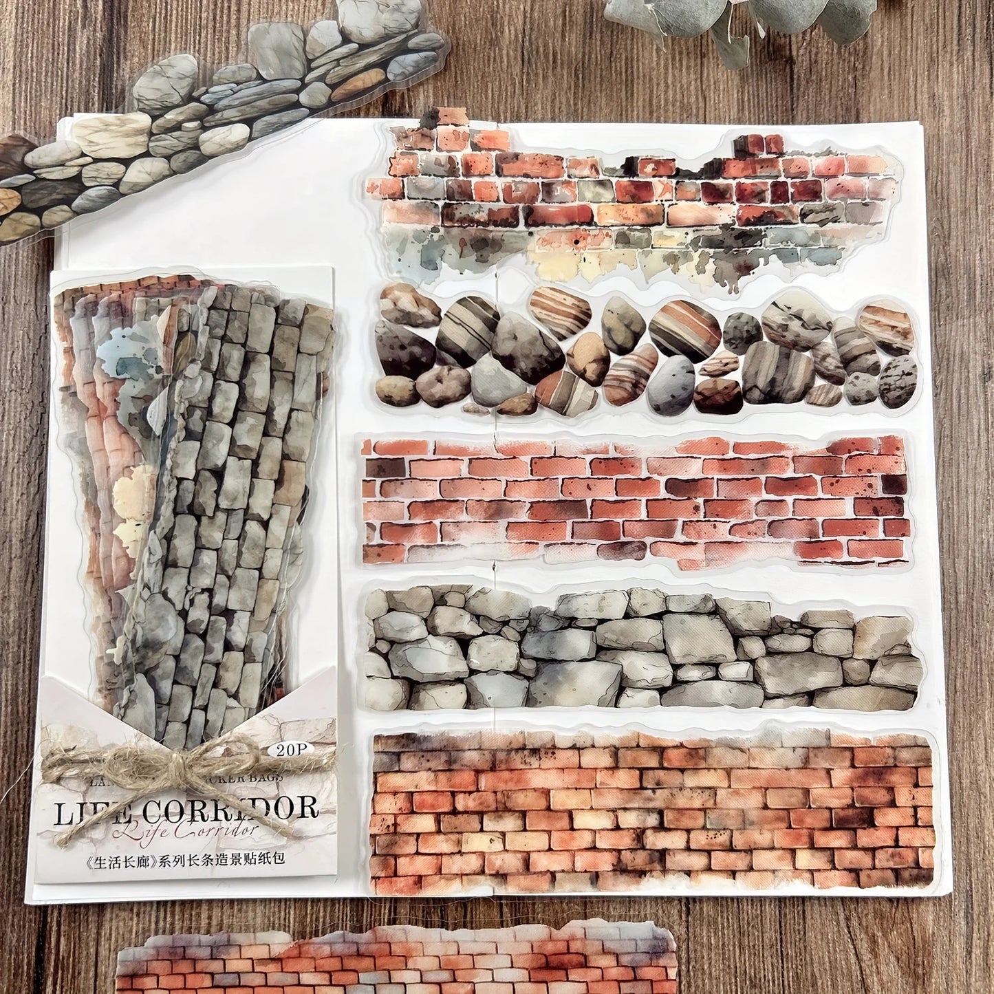 JIANQI 20pcs/pack European Retro Collage Strip Stickers DIY Collage Decoration Album junk journal Scrapbook PET Stickers