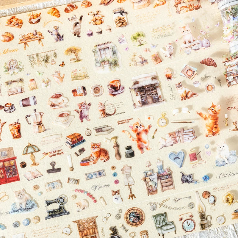 JIANQI 50mm*2m PET Tapes Cute Cat DIY Scrapbooking Decor Photo Album Collage Junk Journal Materials Aesthetics Tapes