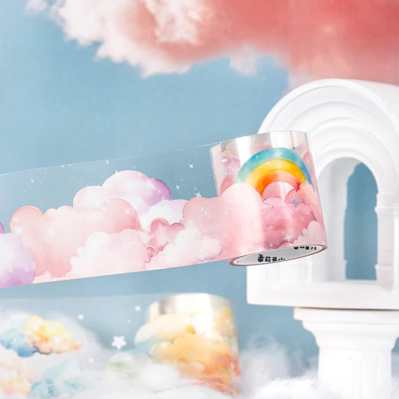 JIANQI 45mm*2m Ins Transparent PET Tapes Rainbow clouds DIY Scrapbooking Collage Stationery Decor Journalling Materials Tapes