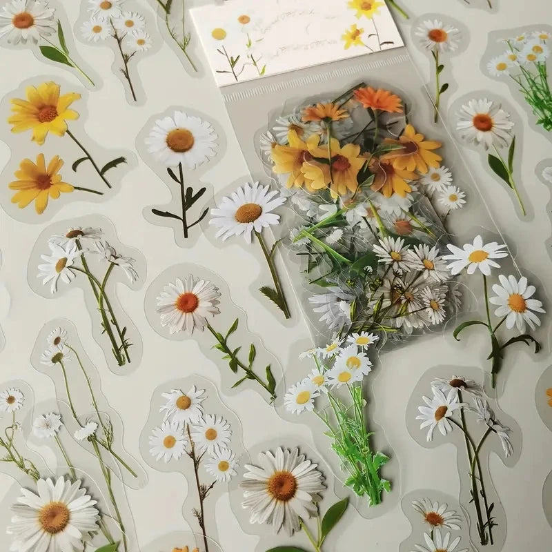 JIANQI 40Pcs Natural plants Flower Stickers DIY scrapbook PET Material Handbook Water Cup Plant Transparent Sticker