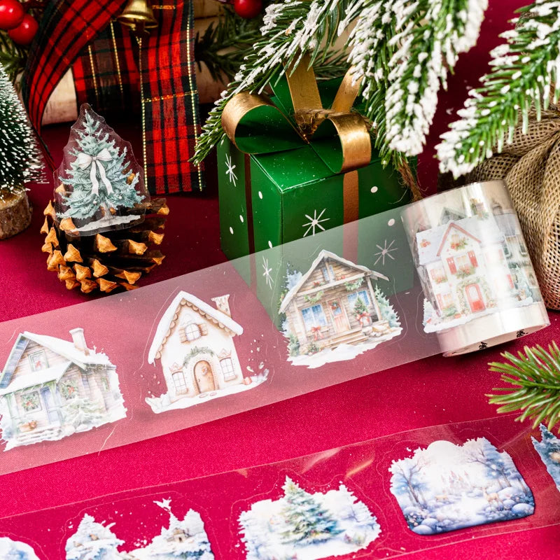 JIANQI 50mm*2m Transparent PET Christmas Tapes DIY Scrapbooking Decor Photo Album Collage Journalling Materials Stickers