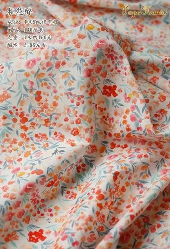 145x50cm Pastoral Floral Poplin Cotton Fabric DIY Children's Wear Cloth Make Bedding Quilt Decoration Home