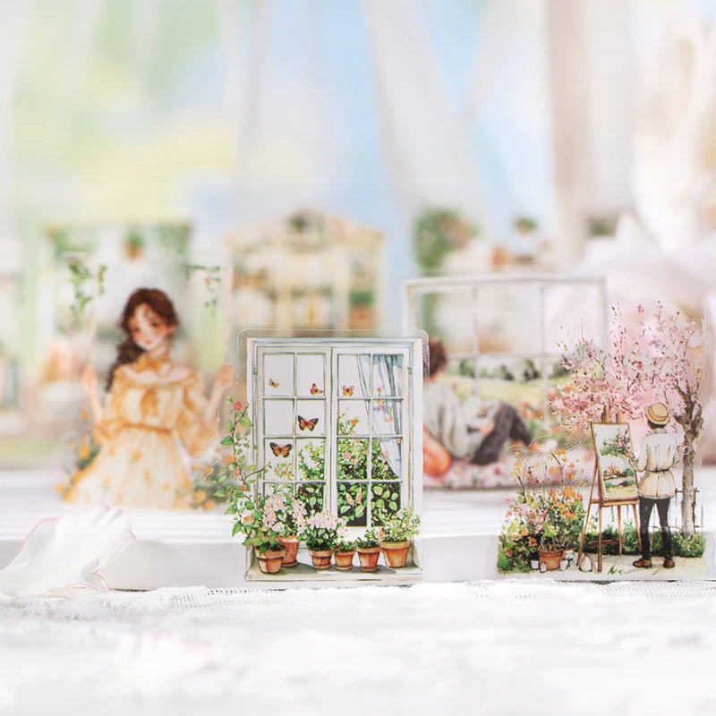 JIANQI 60mm*2m PET Garden Girl Tape DIY Scrapbooking Decor Photo Album Collage Junk Journal Materials Planner Aesthetic Tapes