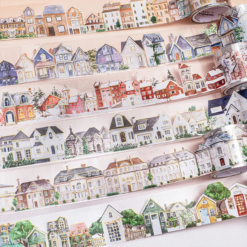 JIANQI 40mm*2m PET Tapes Rural houses DIY Scrapbooking Decor Photo Album Collage Junk Journal Materials Aesthetics Stickers