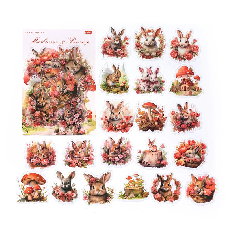 JIANQI 40 pcs Cute Style Cats animals Stickers aesthetic Decorative Diary Album Stationery Stick Labels Junk Journal Supplies