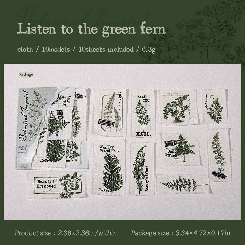 10pcs Botany Imprint Series Plant Theme Fabric Material Handmade Booklet DIY Decoration Collage material Scrapbook supplies