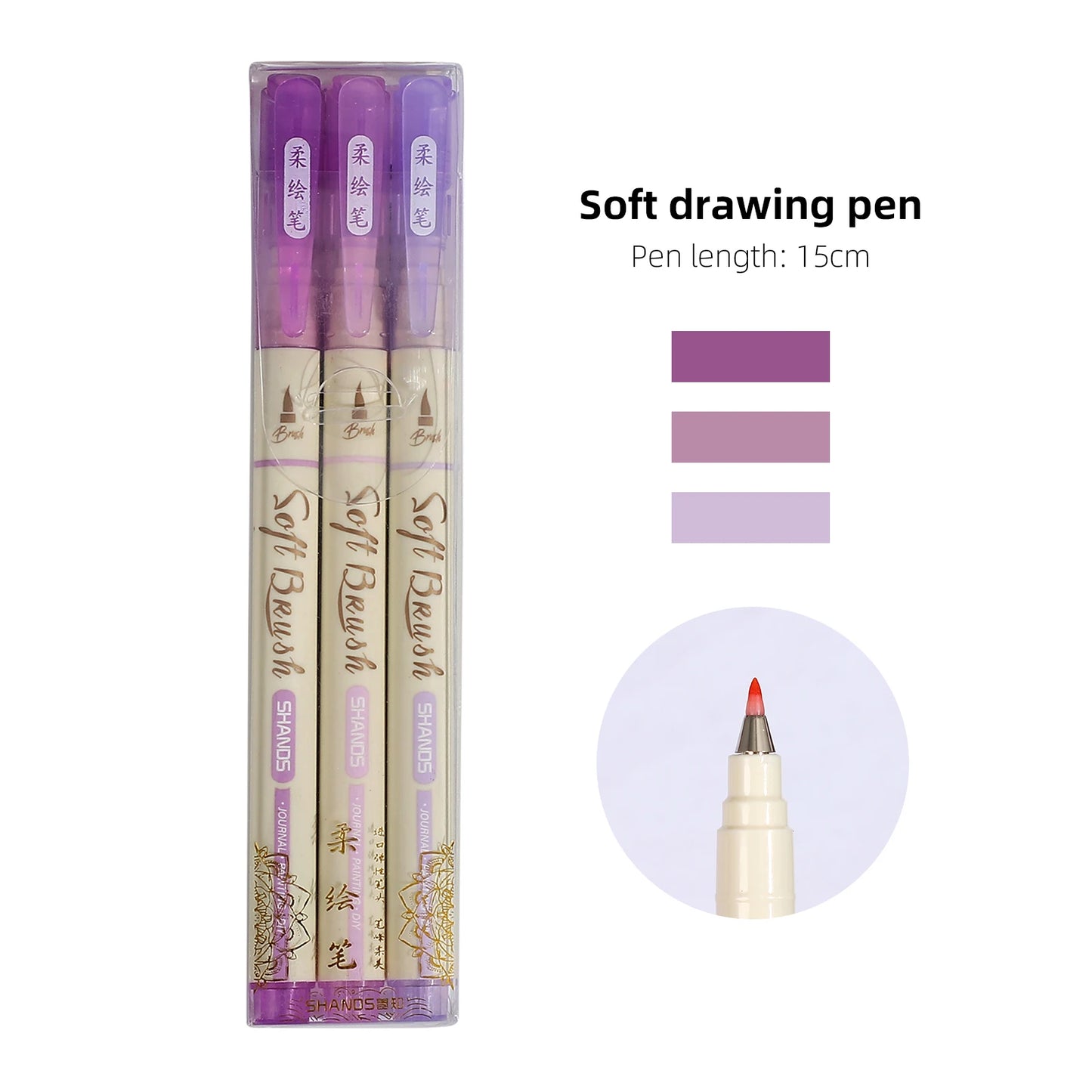 JIANWU 3 Pcs/set Simple Soft Tip Single Head/double Head Soft Painting Pen Set Creative DIY Journal Student Supplies Stationery