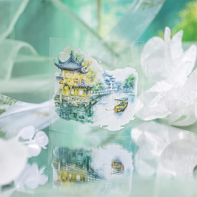 JIANQI 60mm*2m Chinese style courtyard PET Tapes Creativity Hand Account Adhesive hand made Diy Junk Journal Scrapbook Supplies