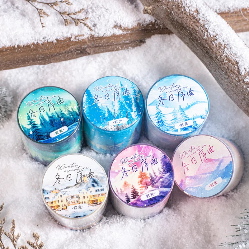 JIANQI 50mm*2m Winter landscape PET Tape Creativity Scrapbooking Hand Account Adhesive hand made Diy Junk Journal Craft Supplies