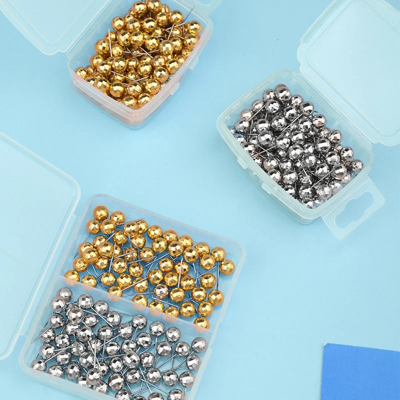 Portable DIY Round Metal Positioning Fixing Head Pins Needle DIY Clothing Sewing Crafts Accessories Bead Pin with Storage Box
