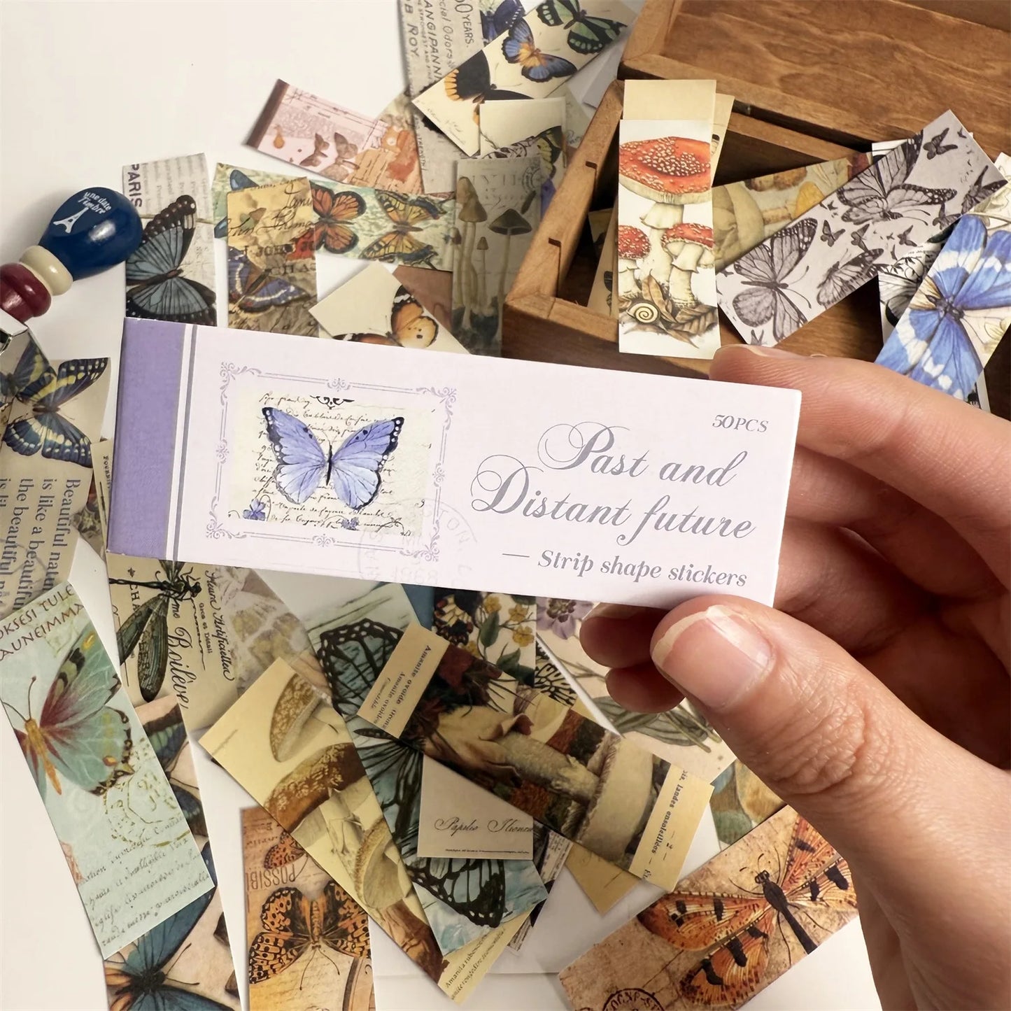 50 pcs/Book Vintage Butterfly Plant Stickers Long Strip Sticker Book Diy Diary Scrapbooking Collage material Stationery Supplies