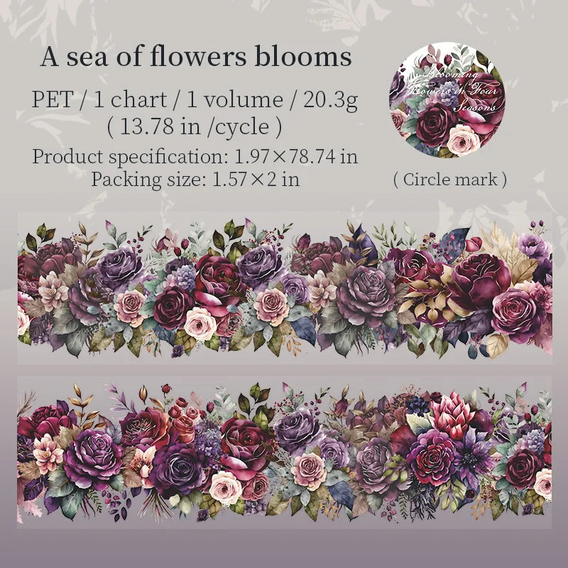 50mm*2m PET Natural Plant Flowers tape Sticker Decorative collage Adhesive Diy Scrapbooking hand made Masking tape