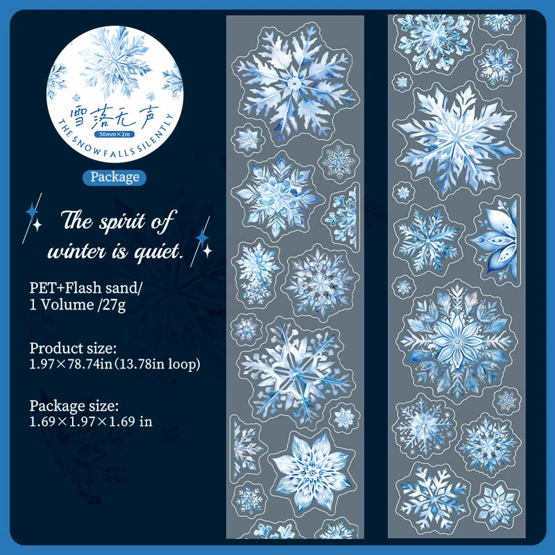 JIANQI50mm*2m PET Tapes Die cut snowflakes DIY Scrapbooking Decor Photo Album Collage Junk Journal Materials Aesthetics Stickers