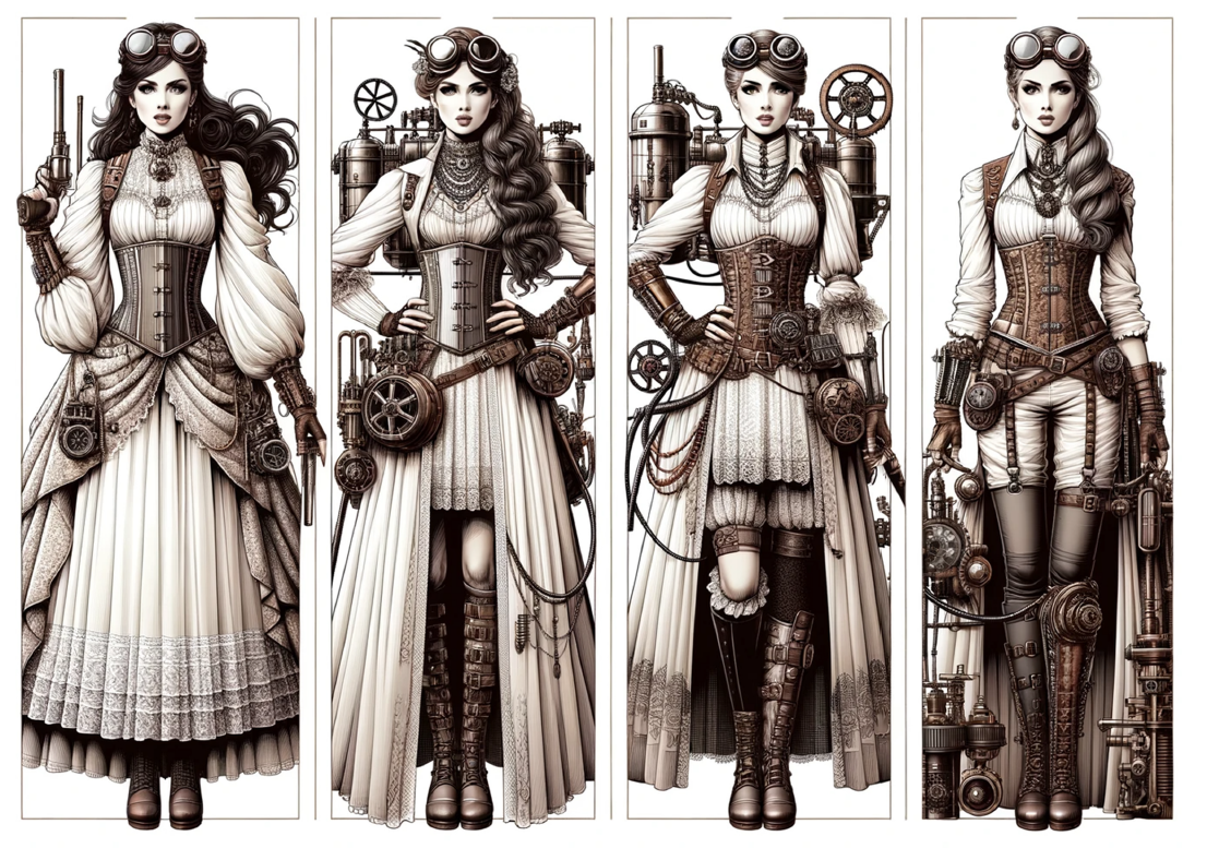 4 steampunk ladies cards