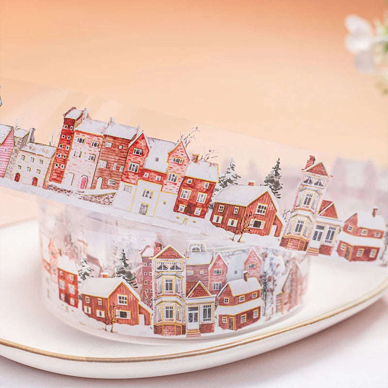 JIANQI 40mm*2m PET Tapes Rural houses DIY Scrapbooking Decor Photo Album Collage Junk Journal Materials Aesthetics Stickers