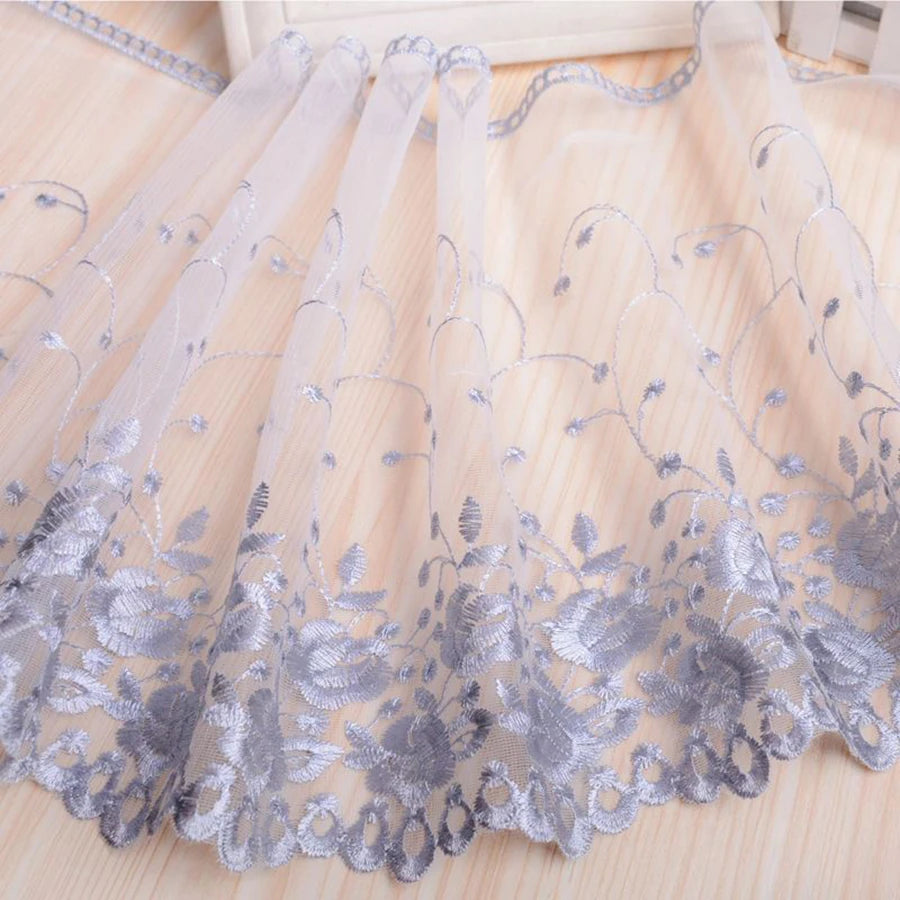 1 Yard Colorful Flower Border Embroidered Lace Fabric DIY Women's Dress Clothing Lace 25CM Wide
